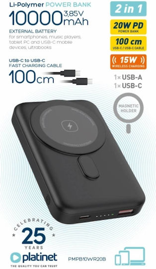 Platinet Power Bank 10000mAh 20W με Θύρα USB-A και Θύρα USB-C Power Delivery Μαύρο