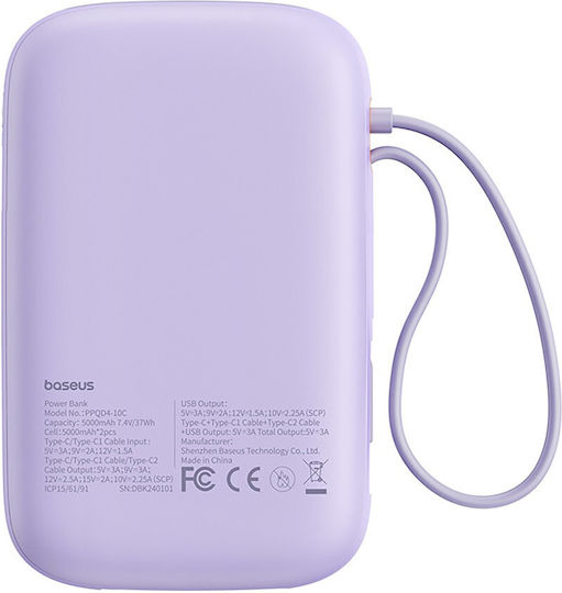 Baseus QPow 2 Power Bank 10000mAh 30W с USB-A порт и USB-C порт Лилав