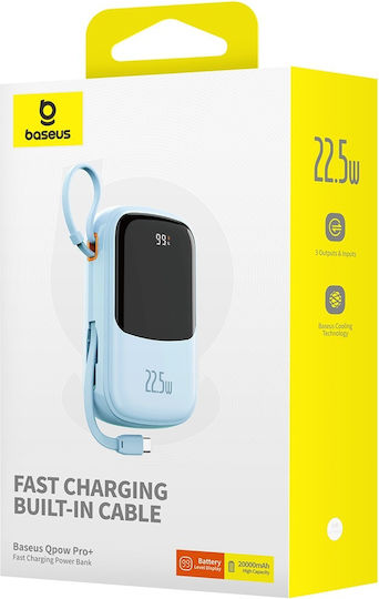 Baseus Qpow Pro+ Power Bank 20000mAh 22.5W με Θύρα USB-A και Θύρα USB-C Power Delivery / Quick Charge 3.0 Γαλάζιο