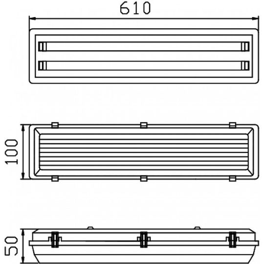 DIL Lighting Batten Double-Ended Outdoor with 2 Slots for Fluorescent Lamps T5 63cm