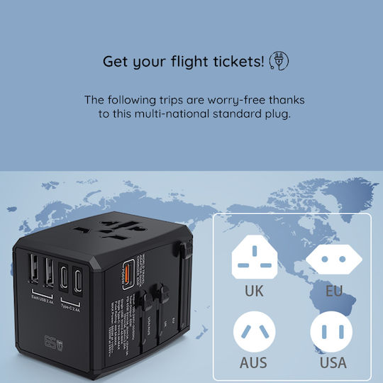 Techsuit Αντάπτορας Πρίζας από Universal σε Universal με 5 Θύρες USB