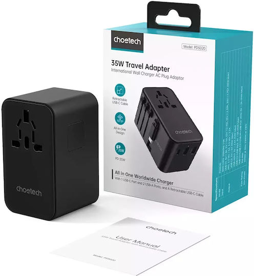 Choetech Αντάπτορας Πρίζας από Universal σε Universal με 3 Θύρες USB