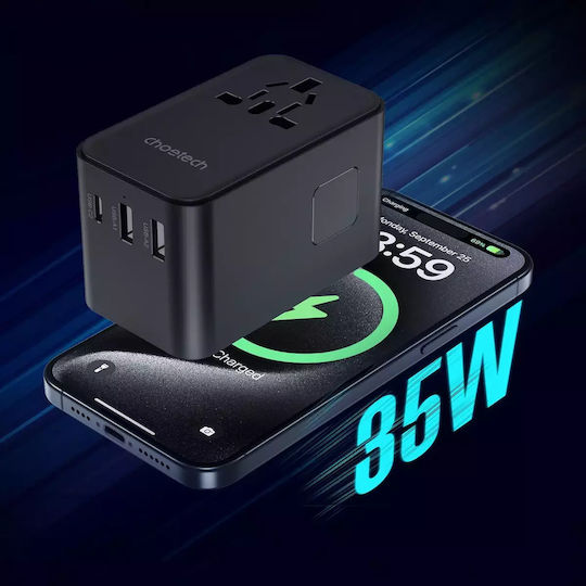 Choetech Αντάπτορας Πρίζας από Universal σε Universal με 3 Θύρες USB