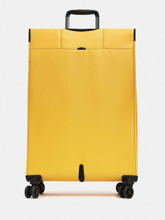Mandarina Duck Logoduck Μεγάλη Βαλίτσα Ταξιδίου Υφασμάτινη Κίτρινο με 4 Ρόδες Ύψους 78εκ.