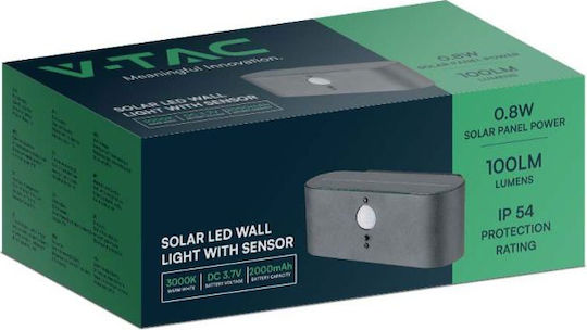 V-TAC Garden Led Wall Mounted Solar Light 2.5W 100lm Warm White with Motion Sensor IP54 18.1x9.1x6.6cm