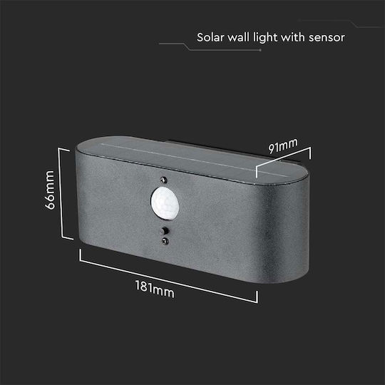 V-TAC Garden Led Wall Mounted Solar Light 2.5W 100lm Warm White with Motion Sensor IP54 18.1x9.1x6.6cm
