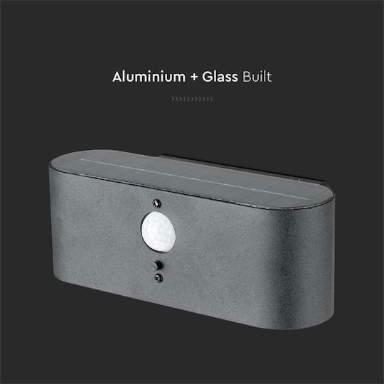 V-TAC Garden Led Wall Mounted Solar Light 2.5W 100lm Warm White with Motion Sensor IP54 18.1x9.1x6.6cm