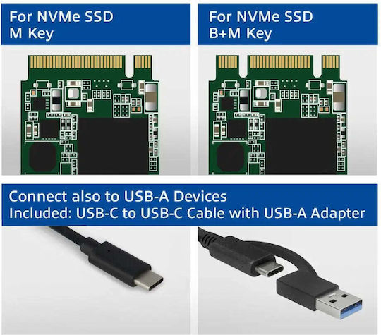 Act Твърд диск кутия M.2 PCI Express NVMe с връзка Type-C в Черен цвят