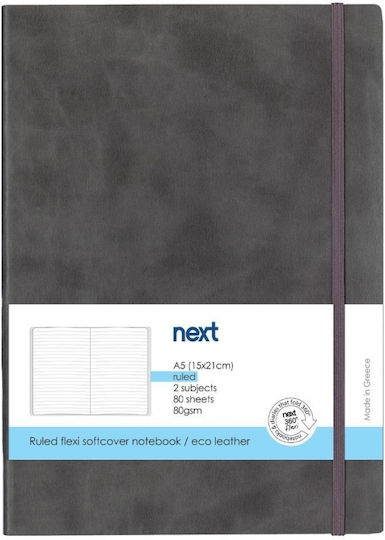 Next Carnet Spiral 80 Foi A5 Cu dungi cu Elastic Gri