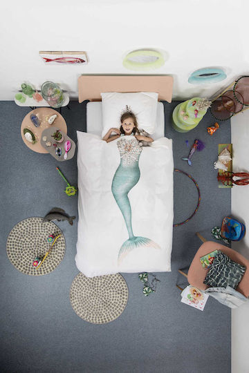 Snurk Set Kids Duvet Cover Single with Pillowcase White 160x220cm