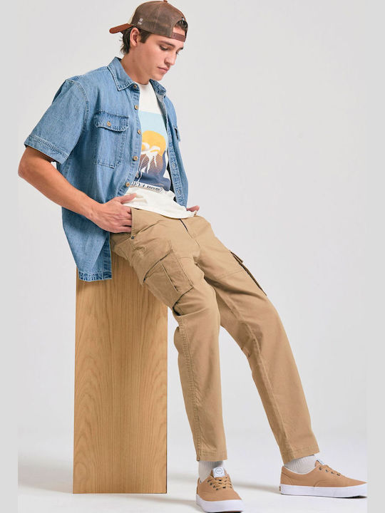 Trousers Cargo Elastic in Tapered Line Beige