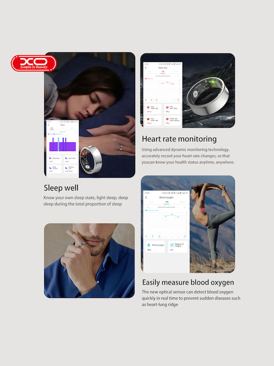 XO RS01 Smart Ring 16.1mm με Παλμογράφο Ασημί