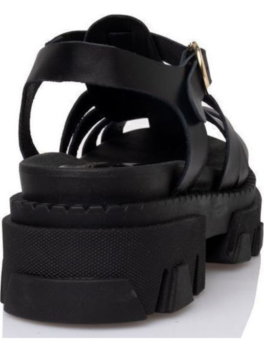 Leder Flache Sandalen für Damen in Schwarz Farbe