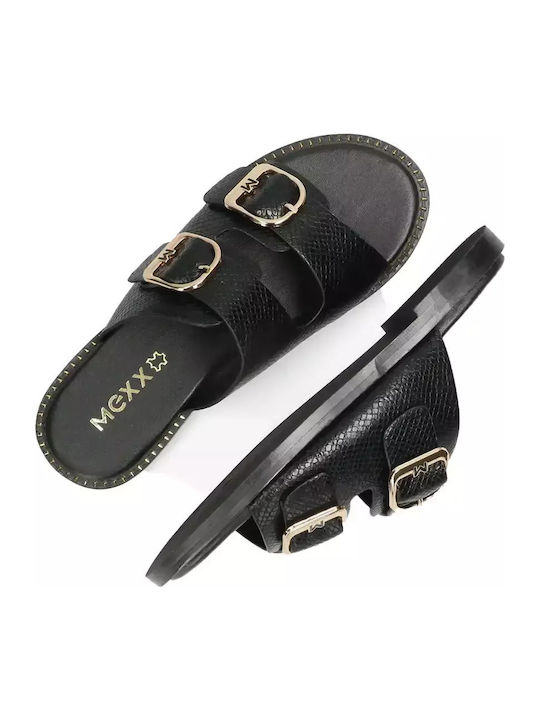 Leather Women's Flat Sandals in Black Color