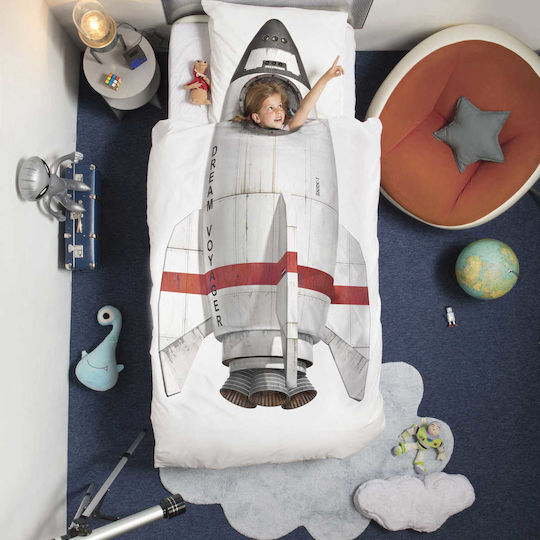 Snurk Set Kinderbettbezug Einzel mit Kissenbezug Weiß 140x200cm