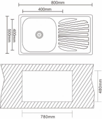 Inter Ceramic 8050PF Drop-In Sink Inox W80xD50cm Silver