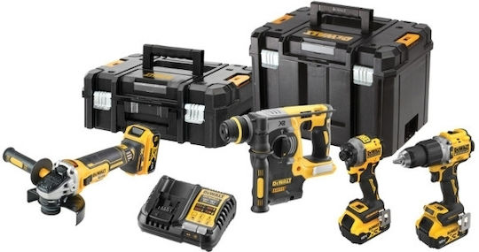 DEWALT Set Angle Wheel & Drill Driver & Screwdriver & Excavator 18V with 3 Batteries 5Ah and Case