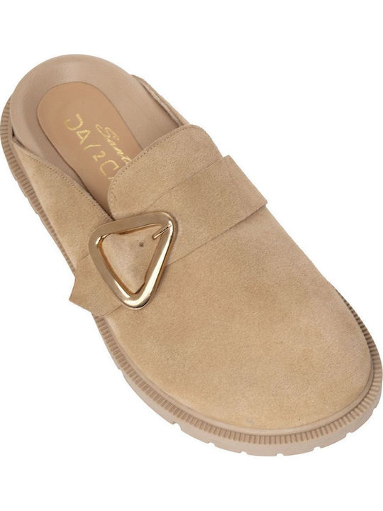 Flach Wildleder Mules in Beige Farbe