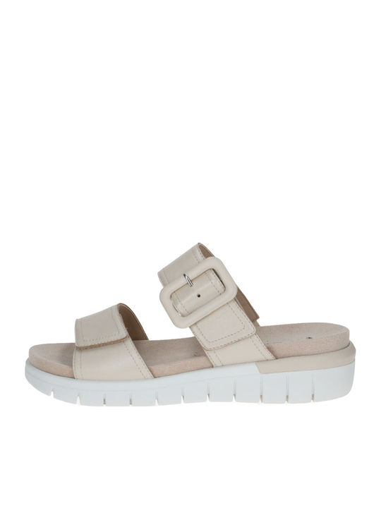 Leather Women's Flat Sandals Anatomic in Beige Color