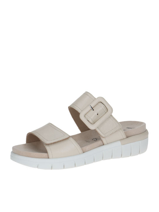 Leather Women's Flat Sandals Anatomic in Beige Color