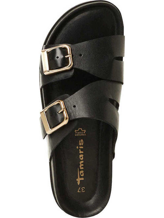 Leather Women's Flat Sandals in Black Color