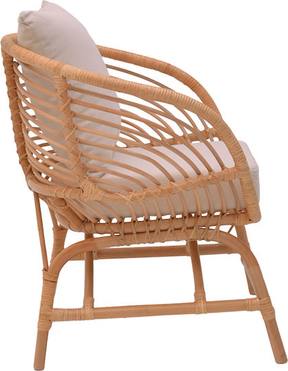 Outdoor-Sessel Rattan Caxen Natural / White mit Kissen 72x63x75εκ.