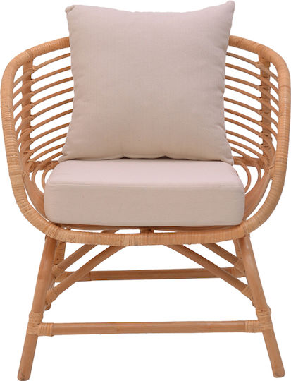 Outdoor-Sessel Rattan Caxen Natural / White mit Kissen 72x63x75εκ.