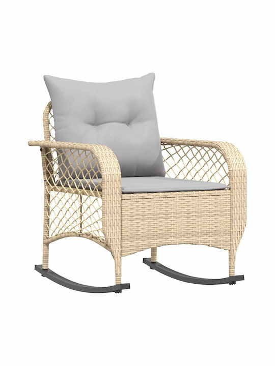 Schaukelstuhl Rattan Beige mit Kissen 50x60εκ.