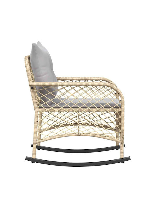 Schaukelstuhl Rattan Beige mit Kissen 50x60εκ.