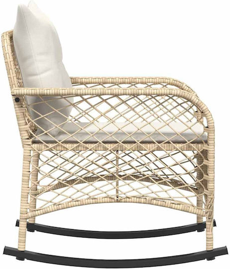 Κουνιστή Καρέκλα Rattan Μπέζ με Μαξιλάρι 50x60x75εκ.