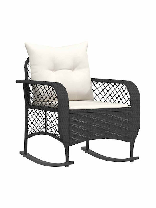 Rocking Chair Rattan Black Velvet-Black Metal with Cushion 50x60x93cm