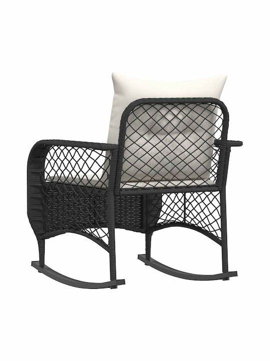 Rocking Chair Rattan Black Velvet-Black Metal with Cushion 50x60x93cm