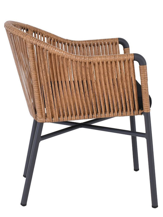 Outdoor-Sessel Rattan Braga Anthracite, Natural, Black mit Kissen 57x58x77εκ.