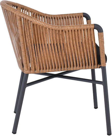 Outdoor Armchair Rattan Braga Anthracite, Natural, Black with Cushion 57x58x77cm
