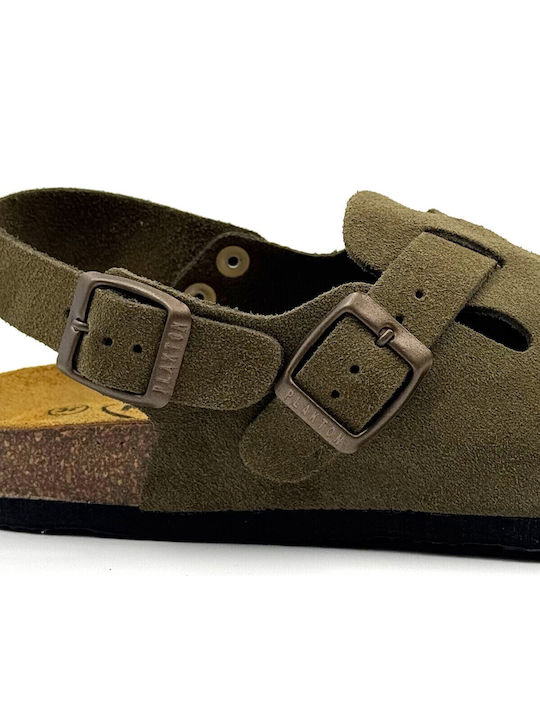 Afelpado Grueso Anatomical Leather Women's Slippers Green