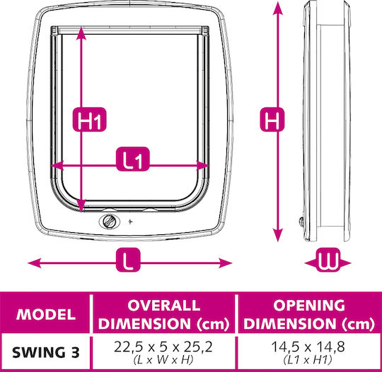 Ferplast Swing 3 Door Dog & Cat 22.5x5x25.2cm made of Plastic in White Color 22.5 x 25.2 x 25.2cm