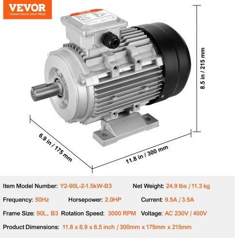 Three-phase Electric Motor 1500 W 3000 Rpm 90l B3 Frame