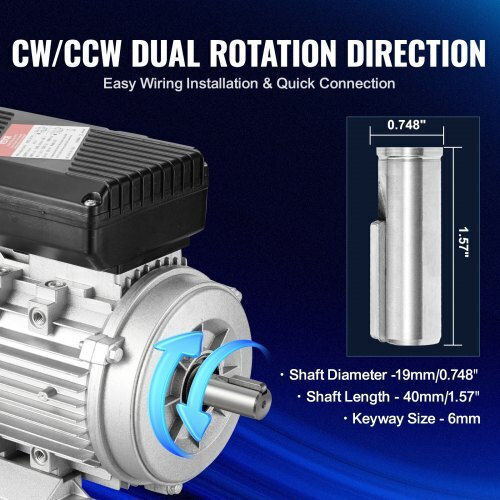 Single-phase Electric Motor 0.5 Kw 2800 Rpm Frame B3 4.5 A 220 V/50 Hz