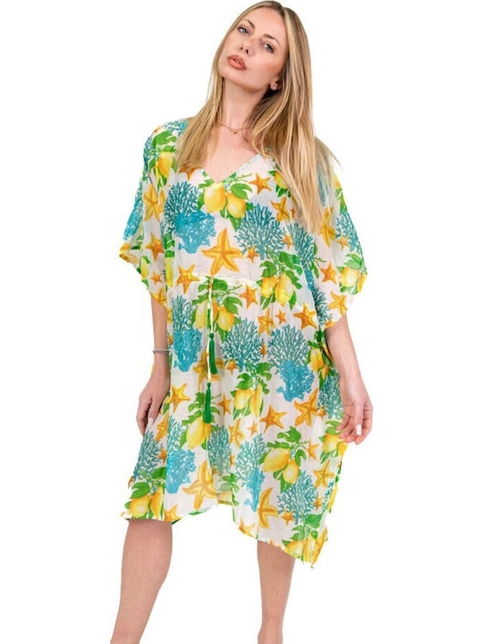 Midi Kaftan Positano Pattern Turquoise