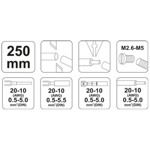 Yato Πρέσα Ακροδεκτών Διατομής 0.5 - 6mm² με Απογυμνωτή (Μήκος 250mm)