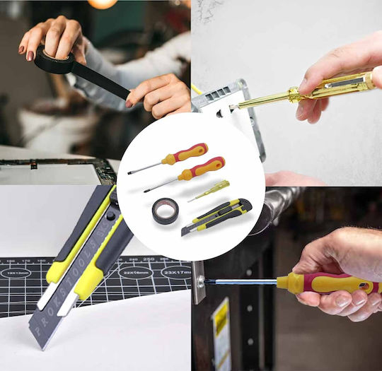 Uncle George Basic Tool Set, Two types of Magnetic Screwdrivers Phillips and Flat, Utility Knife 16cm, Insulating Tape 5.5x5.5cm and Small Electrician's Screwdriver 11cm 03.02.00-0016 Hand Tool Set 5pcs