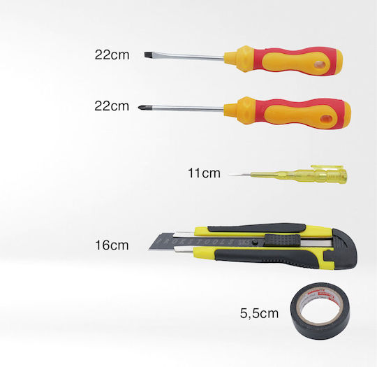 Uncle George Basic Tool Set, Two types of Magnetic Screwdrivers Phillips and Flat, Utility Knife 16cm, Insulating Tape 5.5x5.5cm and Small Electrician's Screwdriver 11cm 03.02.00-0016 Hand Tool Set 5pcs