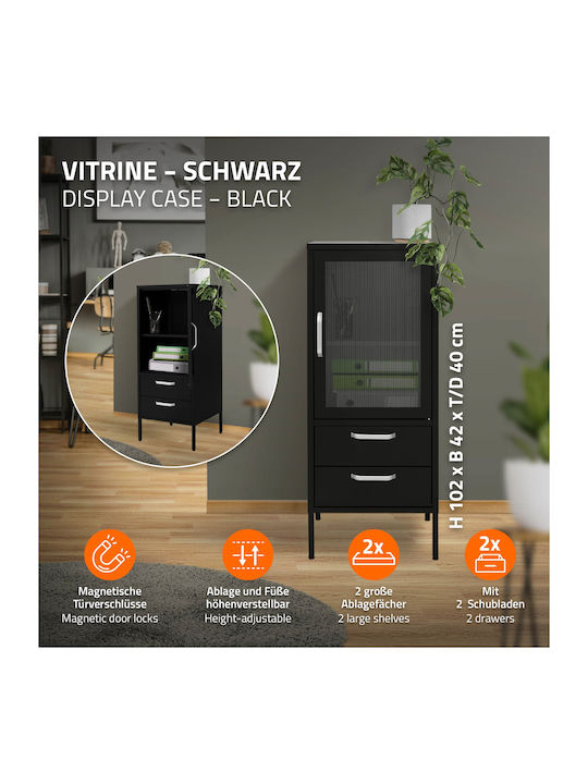 Wohnzimmer Vitrine aus Spanplatte mit Verglasung Schwarz 42x40x102cm