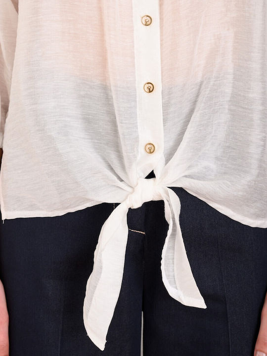 Women's Blouse with 3/4 Sleeve & Boat Neckline Ecru