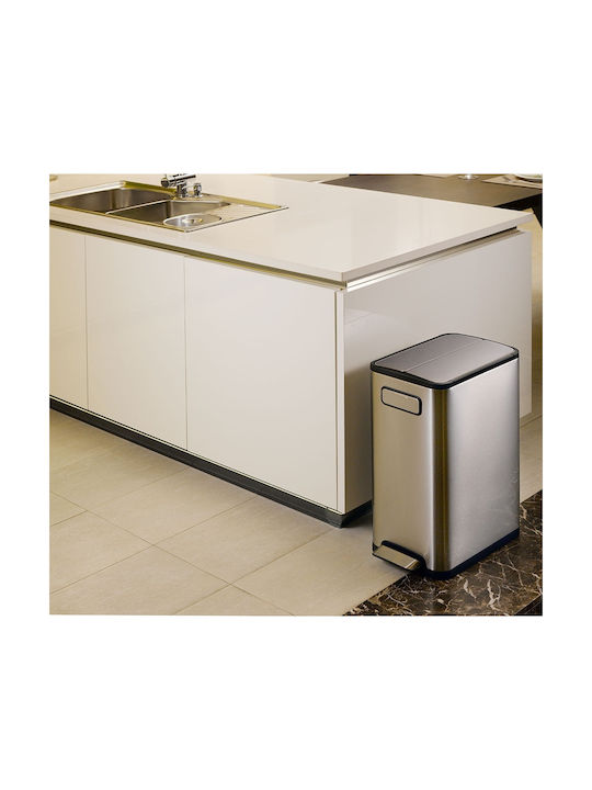 Eko Ecofly Κάδος Απορριμμάτων από Ανοξείδωτο Ατσάλι με Πεντάλ και Ροδάκια Ασημί 30lt