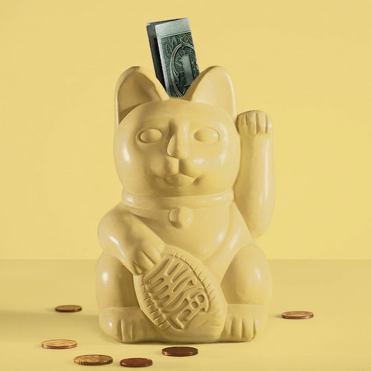 Lucky Cat Κουμπαράς Ανοιχτό Κίτρινο