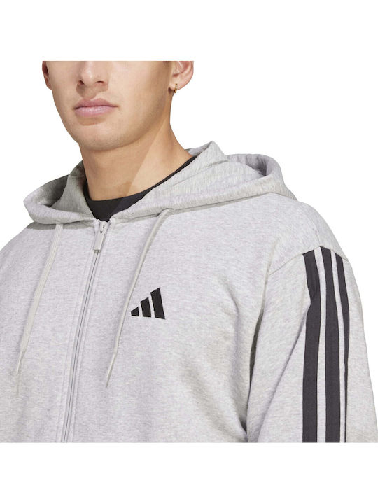 adidas 3 Stripes Ζακέτα Γκρι με Κουκούλα