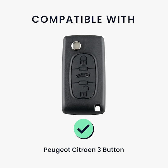 Θήκη Κλειδιού Αυτοκινήτου Peugeot Citroen Kw Σιλικόνης Μπρελόκ 3 Κουμπιά Metallic Carbon Fiber Gold Black Kwm000025ge001c