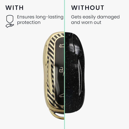 Tesla Car Key Cover Silicone Keychain Model S Y 3 Metallic Carbon Fiber Gold Black Kwm000025gr001c