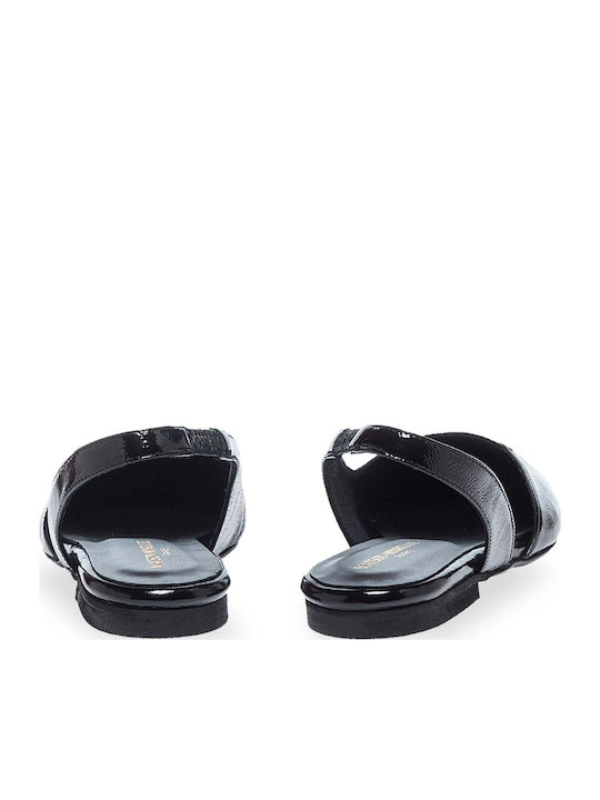 Δερμάτινες Γυναικείες Μπαλαρίνες Slingback με Λουράκι σε Μαύρο Χρώμα